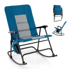 Oversized Folding Rocking Chair – Padded Patio Lounge with Metal Frame & Side Pocket