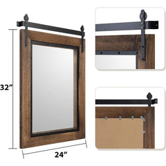Farmhouse Barn Door Style Bathroom Vanity Mirror, Natural Wood Wall Mirror for Bathroom, Bedroom and Entryway