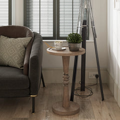 Small Pedestal End Table with Tray Top, Farmhouse Distressed Finish Accent Table
