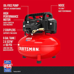 6-Gallon Pancake Air Compressor, Oil-Free, 150 PSI, Portable with Accessory Kit
