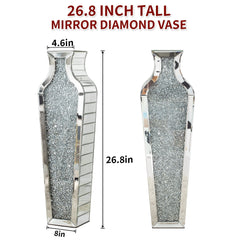 Tall Crushed Diamond Floor Vase, Luxury Decorative Crystal Accent Vase for Living Room, Bedroom and Home Decor