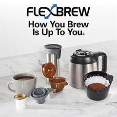Programmable Thermal Coffee Maker, Single Serve and Full Pot, Compatible with Pods or Grounds, Black and Stainless