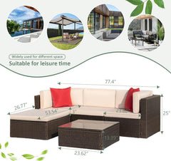 5-Piece All-Weather Patio Furniture Set with Cushions, Outdoor Wicker Conversation Sofa Set for Garden, Deck & Backyard
