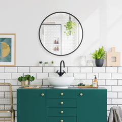 Modern Round Aluminum Wall Mirror, Decorative Circular Metal Frame Mirror for Living Room, Bedroom and Entryway