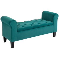 Button-Tufted Storage Ottoman Bench, Upholstered Bed Bench with Rolled Armrests for Bedroom, Living Room and Hallway