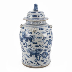 Small Vintage Temple Jar with Lion Motif, Decorative Accent Container for Home Decor and Interior Display