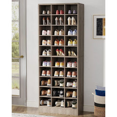 10-Tier Tall Shoe Cabinet, 30-Pair White Wood Shoe Storage Rack for Entryway and Closet