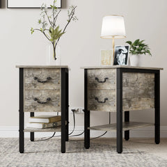 Narrow End Table with Charging Station, Chairside Table with Drawers, USB Ports and Power Outlets