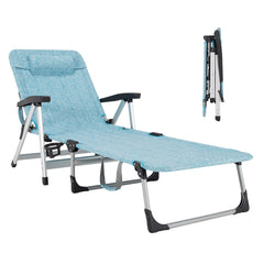 Folding Outdoor Chaise Lounge Chair with Cup Holder and Detachable Headrest