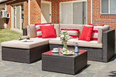 5-Piece All-Weather Patio Furniture Set with Ottoman, Outdoor Wicker Conversation Sofa Set with Cushions for Garden, Deck & Backyard
