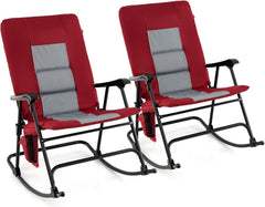 Oversized Folding Rocking Chair – Padded Patio Lounge with Metal Frame & Side Pocket