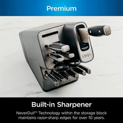 17-Piece Premium Knife Block Set with Built-In Sharpener, Stainless Steel/Black