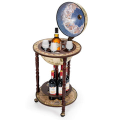 17" Wooden Globe Liquor Stand – Italian 16th Century Style Wine Bar Rack