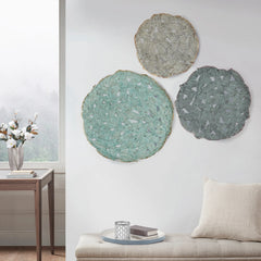 Textured Feather 3-Piece Metal Disc Wall Decor Set, Decorative Wall Art for Home