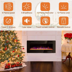 30-72 Inch Ultra-Thin Electric Fireplace, Linear Recessed Wall Mounted Fireplace with Remote Control
