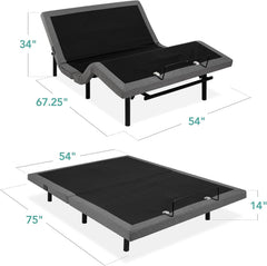 Twin XL Adjustable Bed Frame, Electric Adjustable Base with Wireless Remote Control, Night Light, Massage Function and 2 USB Ports