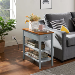 Narrow 2-Tone End Table with USB Charging Ports, Small Space Side Table