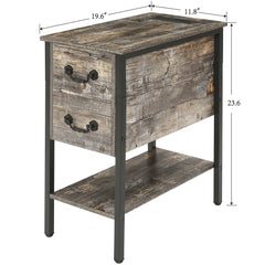 Narrow End Table with Charging Station, Chairside Table with Drawers, USB Ports and Power Outlets