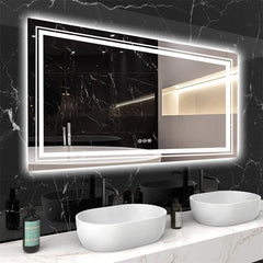 Extra Large LED Lighted Bathroom Mirror, Anti-Fog Wall Mounted Vanity Mirror with 3 Colors