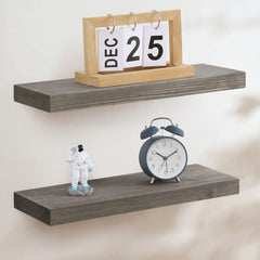 Set of 2 Handcrafted European Pine Floating Wall Shelves, Natural Rustic Wood