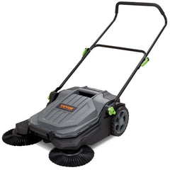 Walk-Behind Hand Push Floor Sweeper, 5-Gallon Waste Container, Manual Outdoor Sweeping Machine