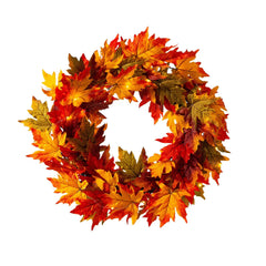 Thanksgiving LED Lighted Fall Maple Leaf Wreath and Garland - Autumn Home Decor