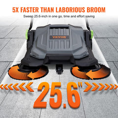 Walk-Behind Hand Push Floor Sweeper, 5-Gallon Waste Container, Manual Outdoor Sweeping Machine