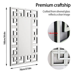 Large Silver Geometric Wall Mirror, Modern Decorative Accent Mirror for Living Room, Bedroom and Entryway