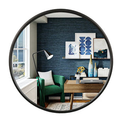 Classic Farmhouse Round Wall Mirror, Wooden Frame Decorative Accent Mirror for Living Room, Bedroom and Entryway