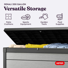200 Gallon Resin Deck Box, Extra Large Outdoor Storage Container for Patio, Garden, Yard and Pool Area