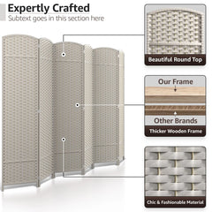 6 Panel Room Divider, 6ft Tall Extra Wide Folding Privacy Screen with Hand-Woven Mesh Panels