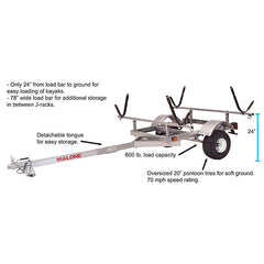 2-Kayak Trailer Package, 600-Lb. Capacity, Galvanized Steel, LED Lights, 70 MPH Rated Tires