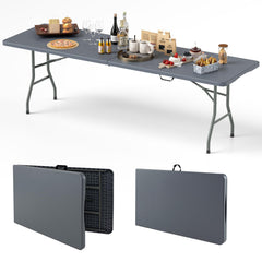 8FT Folding Table 350LBS – Heavy Duty Plastic Table with HDPE Top & Handle