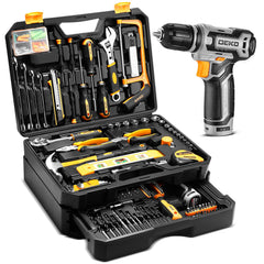 Home Mechanic Tool Kit with Toolbox and 12V Cordless Drill