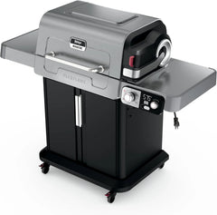 5-in-1 Electric and Propane Grill, 3-Burner Outdoor BBQ Grill and Smoker with Digital Controls, Griddle and Pizza Maker, Stainless Steel