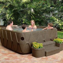 4-Person Square Plug-and-Play Hot Tub with Ozonator – 20 Stainless Steel Jets, LED Waterfall, 110V