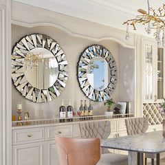 32 Inch Round Decorative Wall Mirror, Glass Accent Mirror for Home Decor