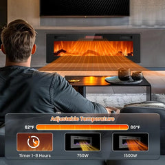 Recessed Electric Fireplace Heater, Wall Mounted 750-1500W Fireplace with Remote Control