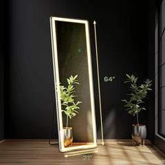 64 x 21 Inch Full Length LED Floor Mirror with Stand, Full Body Wall Mounted Mirror