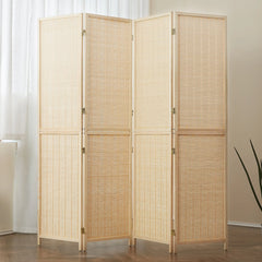 4-Panel Bamboo Folding Partition Screen 6FT Detachable Room Divider
