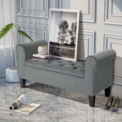 Button-Tufted Storage Ottoman Bench, Upholstered Bed Bench with Rolled Armrests for Bedroom, Living Room and Hallway