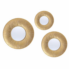 3-Piece Gold Metal Round Wall Mirror Set, 22.25" Diameter x 2.36" Deep, Decorative Wall Mirrors