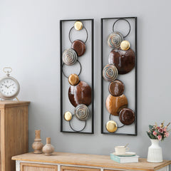 Set of 2 Modern Gold and Brown Metal Wall Decor, Abstract Decorative Wall Art for Living Room, Bedroom and Home Decoration