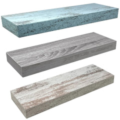 3-Pack Rustic Wood Floating Wall Shelves, Beach Style Hanging Display and Storage Shelves