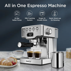 20-Cup Stainless Steel Semi-Automatic Espresso Machine with 0.5-Gallon Water Tank