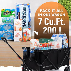 330LBS Heavy Duty Collapsible Wagon Cart, All-Terrain Folding Utility Beach Wagon with Adjustable Handle for Garden, Outdoor, Shopping