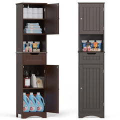 67 Inch Tall Narrow Bathroom Linen Cabinet, 5-Tier Solid Wood Freestanding Storage Cabinet