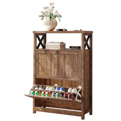 Shoe Storage Cabinet Organizer with 2 Compartments, Entryway and Hallway Shoe Cabinet