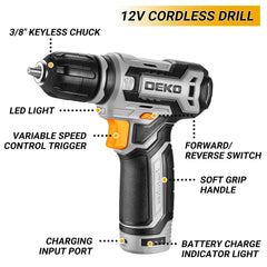 Home Mechanic Tool Kit with Toolbox and 12V Cordless Drill