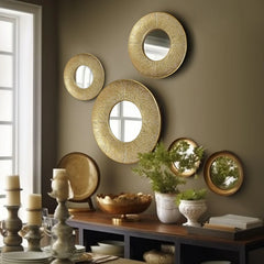 3-Piece Gold Metal Round Wall Mirror Set, 22.25" Diameter x 2.36" Deep, Decorative Wall Mirrors